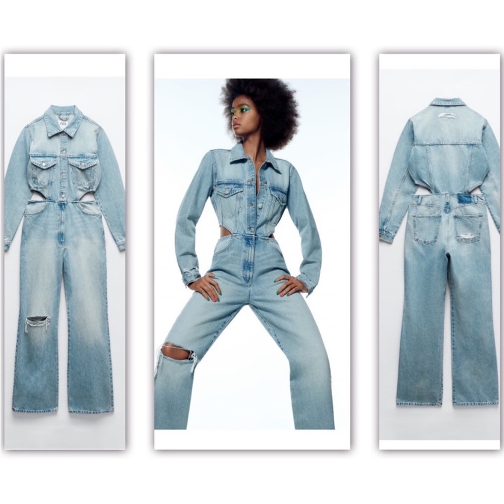 Denim ZARA jumpsuit with cutouts. Size S